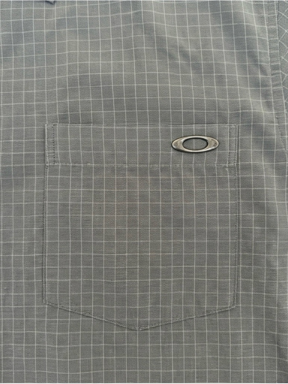 Oakley Light Gray Grid Button-Up with Metal 'O' Pocket Accent
